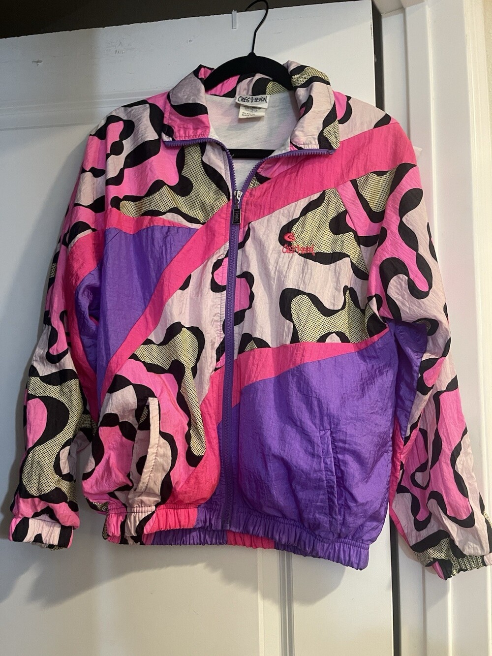 VTG Cross Fusion Crossfusion Sz L/XL 80s 90s Neon Windbreaker Jacket ColorBlock